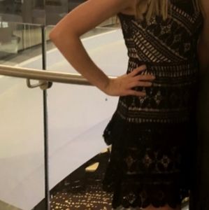 Francesca's black crochet lace ruffle dress